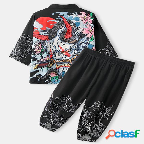 Elemento chino para hombre Impreso Kimono Street Recortado