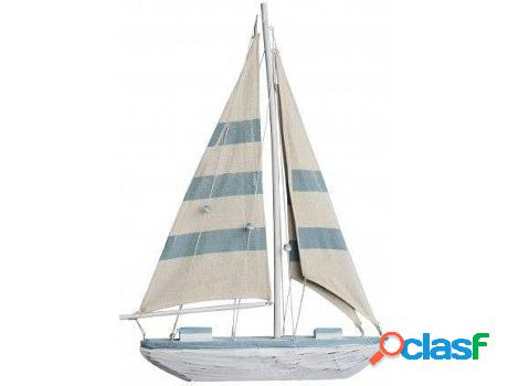 Figura HOGAR Y MÁS Velero Madera Barco Decorativo Azul