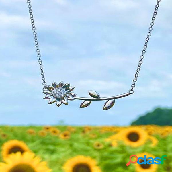 Girasol horizontal Mujer Collar Flor de montaje de diamante