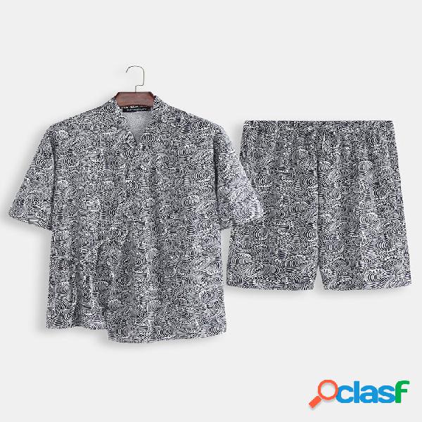 Hombres Kimono Túnica Conjunto de pijamas Agua Patrón