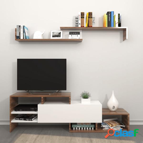 Homemania Juego de mueble de TV Fenice blanco y madera