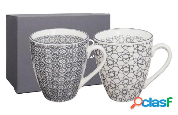 Juego de 2 mugs de porcelana Nippon Grey Flores