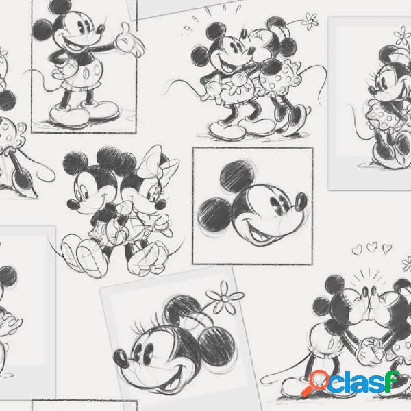 Kids at Home Papel pintado Mickey and Minnie boceto negro y