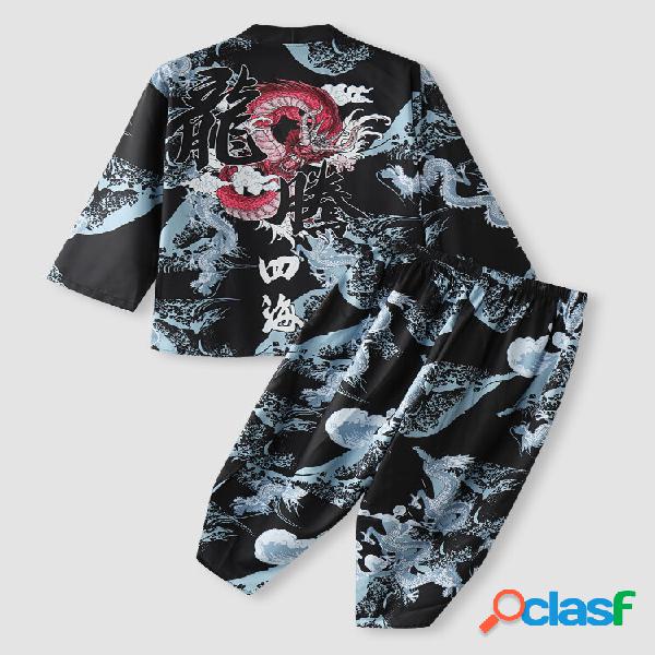 Kimono con estampado de caracteres chinos para hombre
