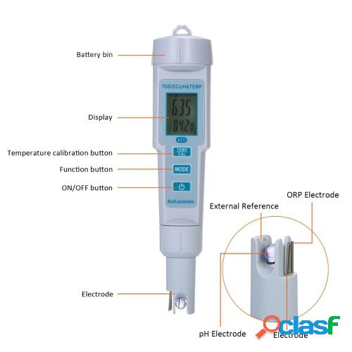 Medidor de calidad del agua 4 en 1 Medidor de pH / CE / TDS