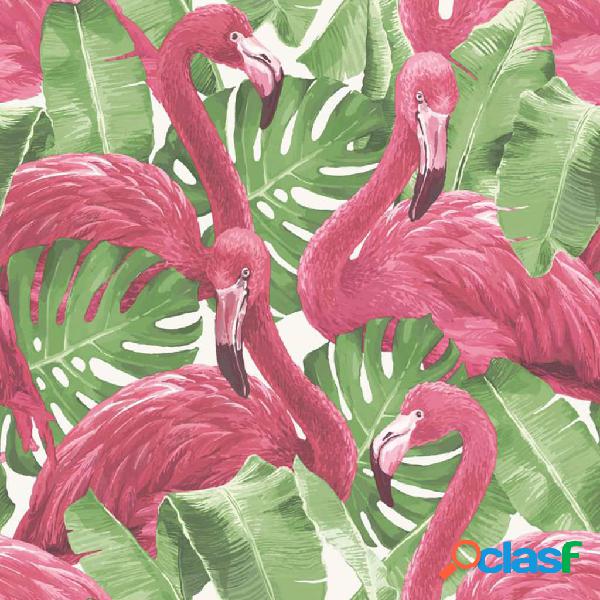 Noordwand Papel pintado Flamingo and Monstera rosa