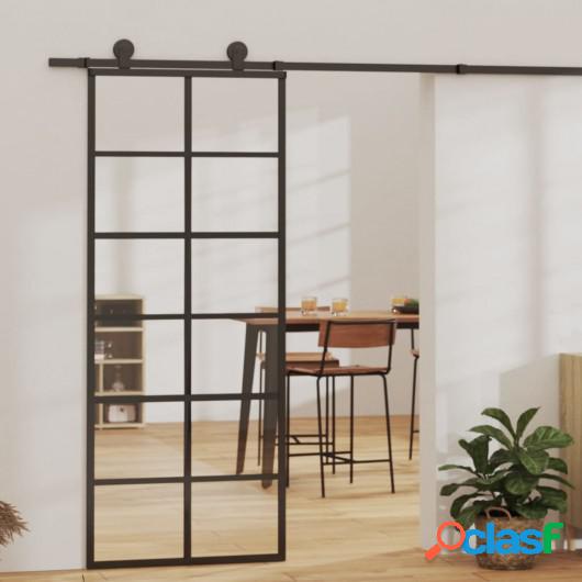 Puerta corredera ESG vidrio y aluminio 76x205 cm negro