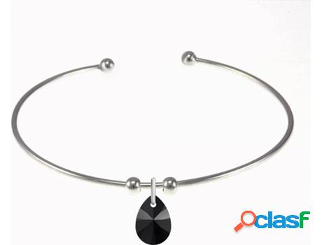 Pulsera SC_CRYSTAL (bañado a rodio - Negro - 17 cm)