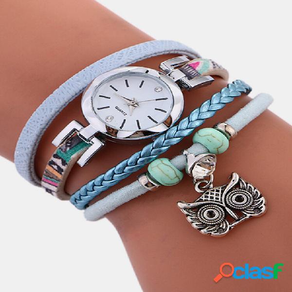 Pulsera de cuero de búho lindo bohemio Watch Muñeca de