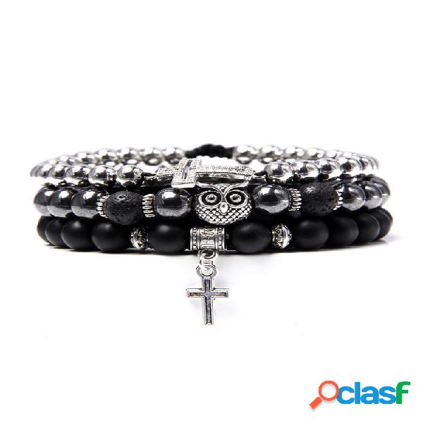 Pulsera de hombre de cuentas redondas con combinación de