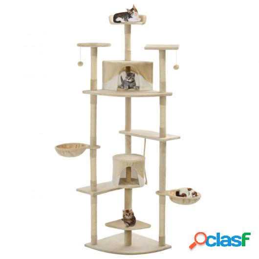 Rascador para gatos con poste de sisal 203 cm beige y blanco