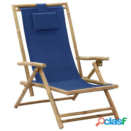 Silla de relajación reclinable de bambú y tela azul marino