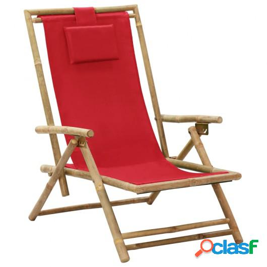 Silla de relajación reclinable de bambú y tela roja
