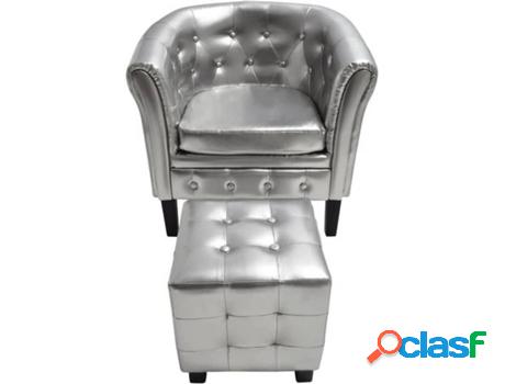 Sillón VIDAXL apoyo pies cuero artificial plateado