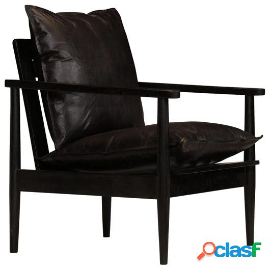 Sillón de cuero auténtico con madera de acacia negro