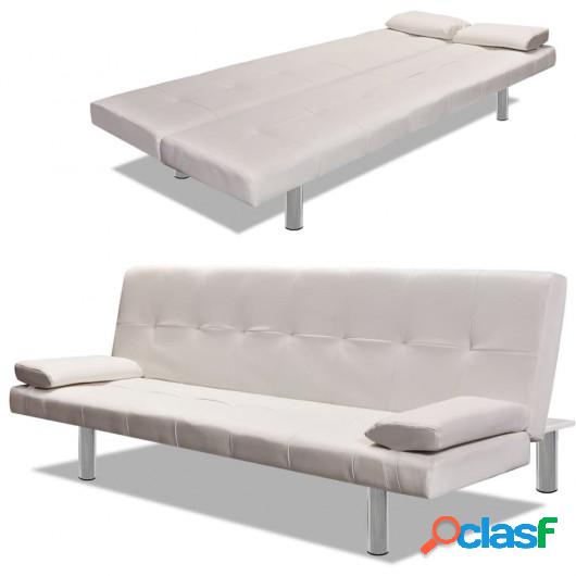 Sofá cama con dos almohadas ajustable cuero artificial