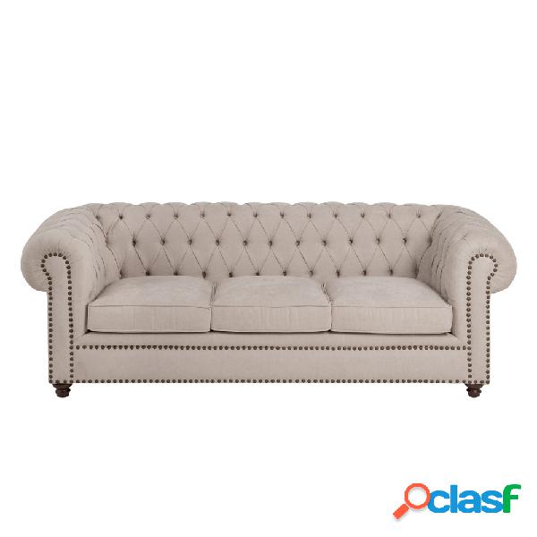 Sofa chester beige con tachuelas 215x95x74cm