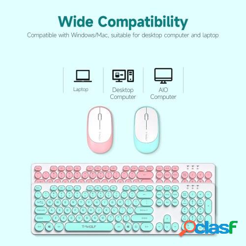 T-WOLF TF770 2.4G Teclado inalámbrico Ratón Combo Retro