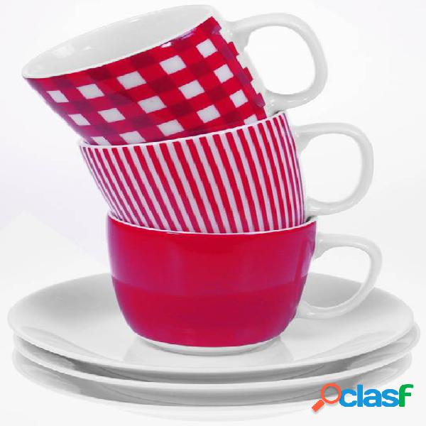 Tazas de te con plato Ambit cuadros rojos