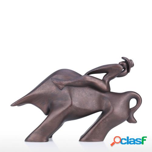 Tooarts Bull Knight Escultura de resina Retro Adorno de