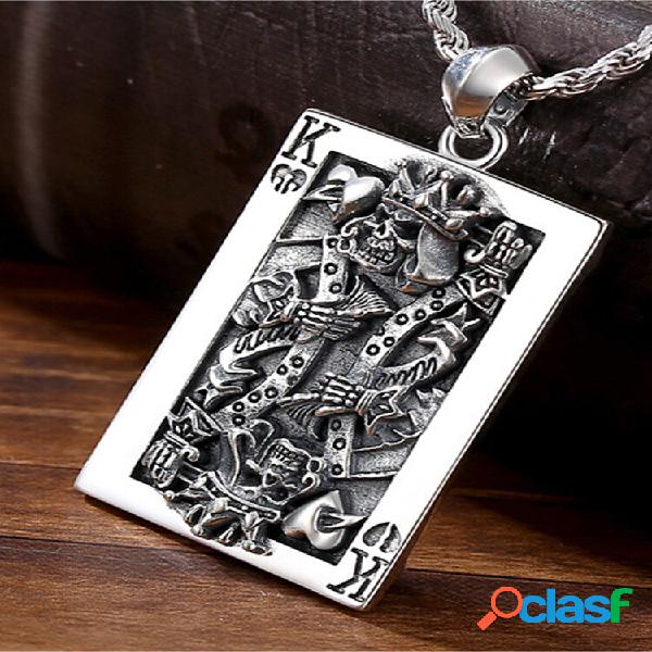 Trendy Fasjion Poker Corazón King Cráneo Collar de plata