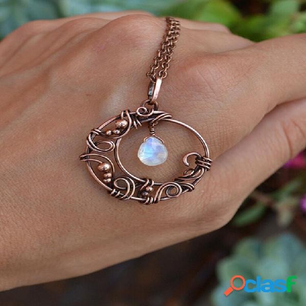 Vintage Hollow Winding Moon-Shape With Drop Moonstone