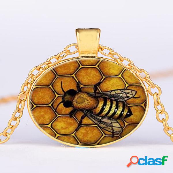 Vintage Honeycomb Bee Mujer Collar Aleación de vidrio