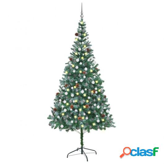 Árbol de Navidad artificial con LED, bolas y piñas 210 cm