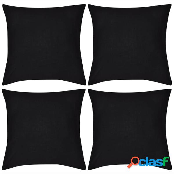 vidaXL 4 fundas negras para cojines de algodón, 50 x 50 cm