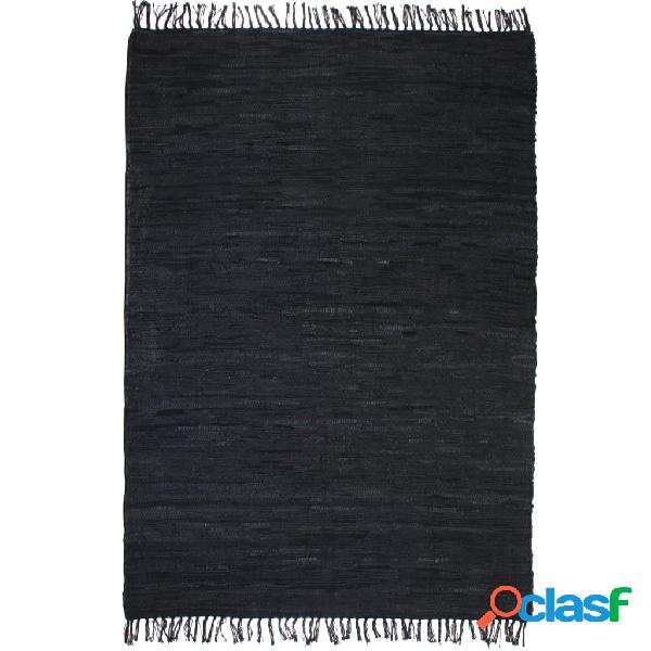 vidaXL Alfombra tejida a mano Chindi cuero 190x280 cm negro