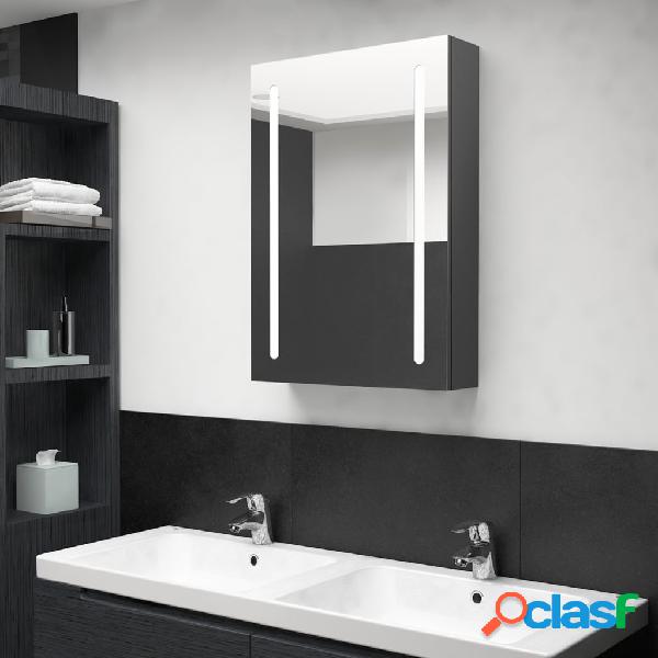 vidaXL Armario de baño con espejo y LED gris 50x13x70 cm