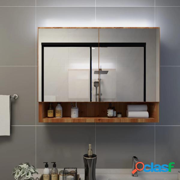 vidaXL Armario de espejo de baño con LED MDF color roble