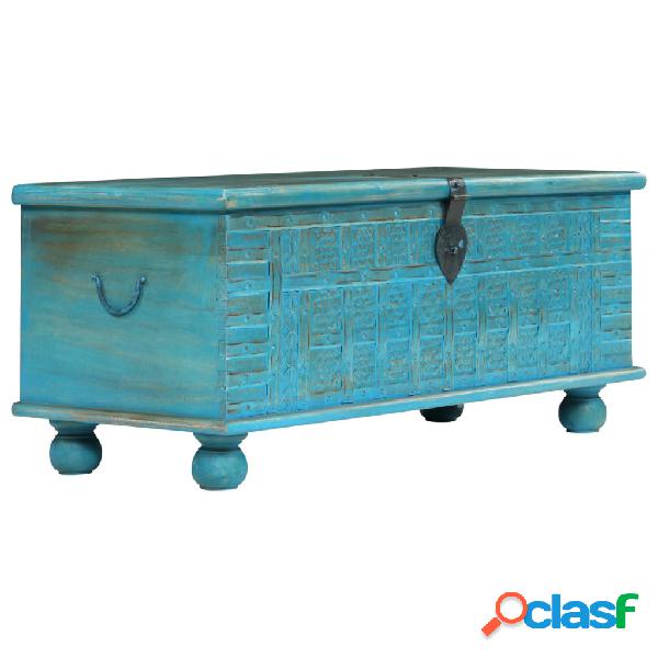 vidaXL Baúl de almacenamiento madera maciza mango azul