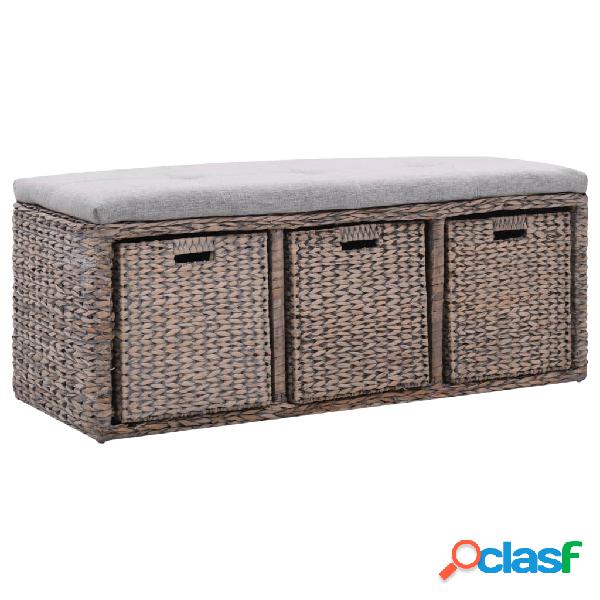 vidaXL Banco con 3 cestas hierba marina 105x40x42 cm gris