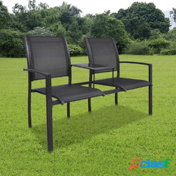 vidaXL Banco de 2 asientos 131 cm acero y textilene negro