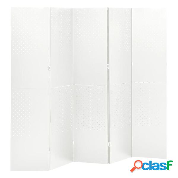 vidaXL Biombo divisor de 5 paneles acero blanco 200x180 cm