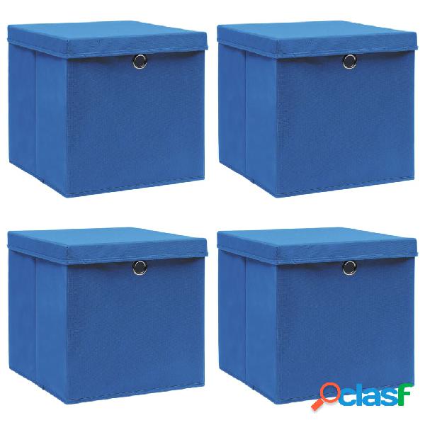 vidaXL Cajas de almacenaje con tapa 4 uds tela azul 32x32x32