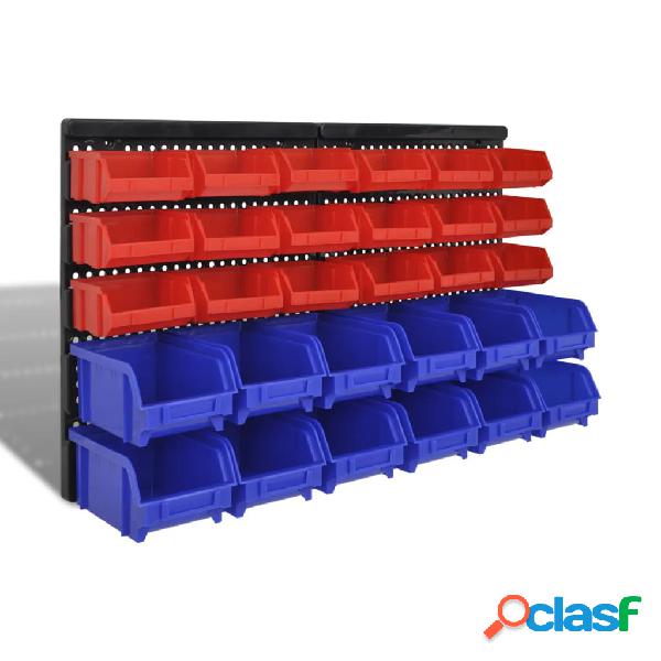 vidaXL Cajas de almacenaje de garaje de pared 30 pzas azul y