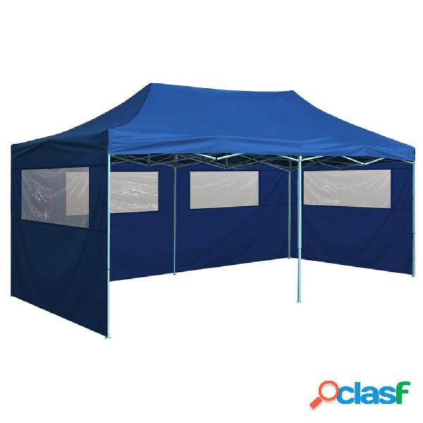 vidaXL Carpa plegable profesional con 4 paredes acero azul