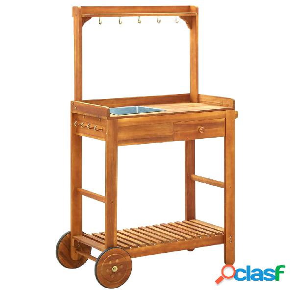 vidaXL Carrito de cocina exterior madera maciza acacia