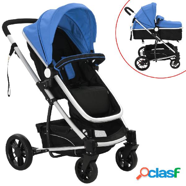 vidaXL Cochecito/Silla de bebé 2 en 1 aluminio azul y negro