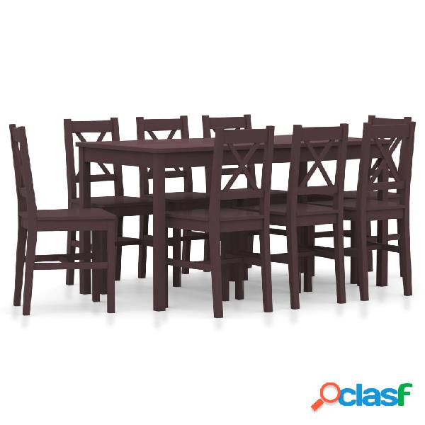 vidaXL Conjunto de comedor 9 piezas madera de pino marrón