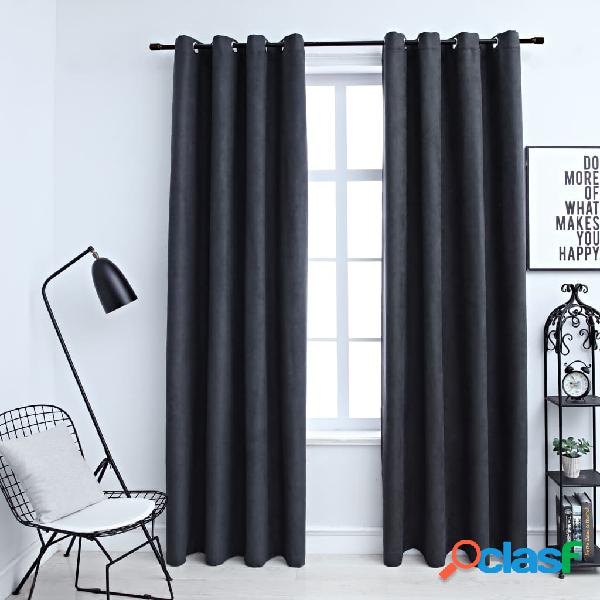 vidaXL Cortinas opacas con aros de metal 2 piezas antracita
