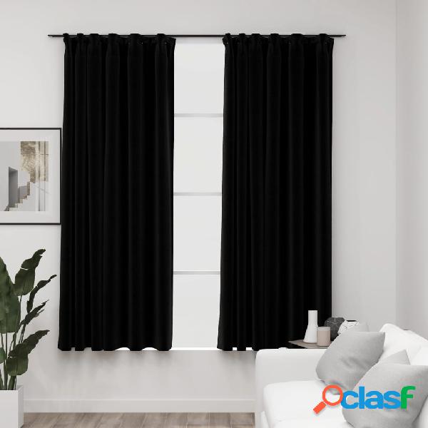 vidaXL Cortinas opacas con ganchos look de lino 2 pzas negro