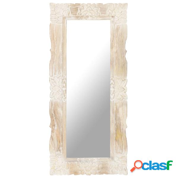 vidaXL Espejo de madera maciza de mango blanco 110x50 cm