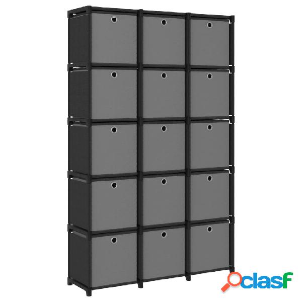 vidaXL Estantería de 15 cubos con cajas tela negra
