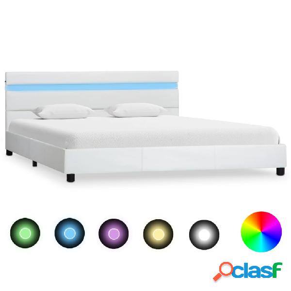 vidaXL Estructura de cama con LED de cuero sintético blanco