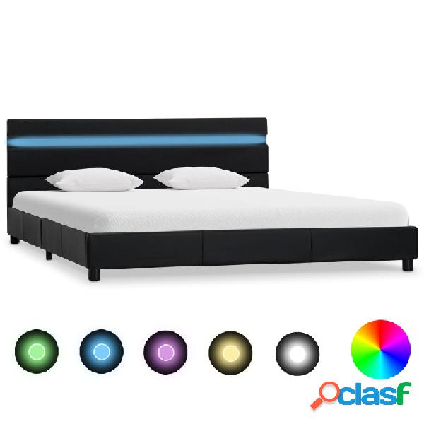 vidaXL Estructura de cama con LED de cuero sintético negro