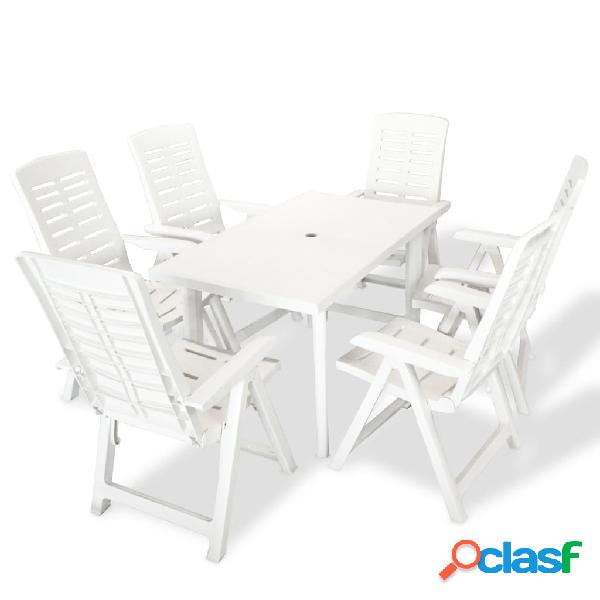 vidaXL Juego de comedor de jardín 7 piezas plástico blanco