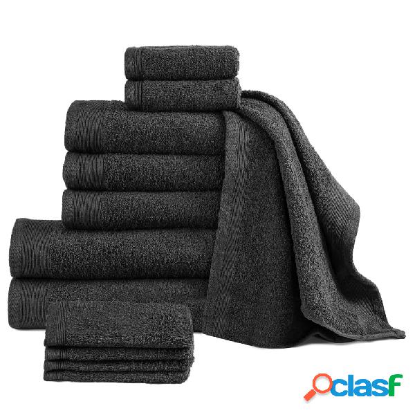 vidaXL Juego de toallas 12 piezas algodón negro 450 g/m²
